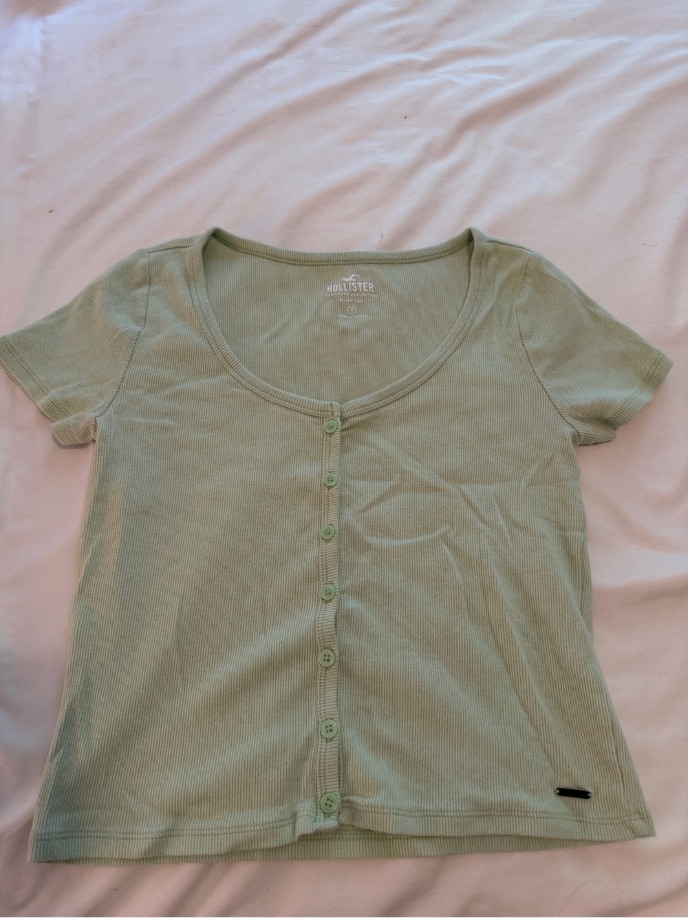 Hollister Light Green Button-Front Ribbed Baby Tee